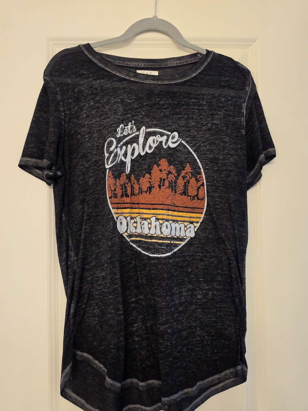 Maurices Black Graphic Tee with Orange and White Oklahoma Print